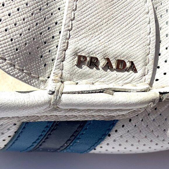 Men’s White Prada Leather Perforated Driving Shoes with Stripes Italy US 10.5 - Picture 4 of 10